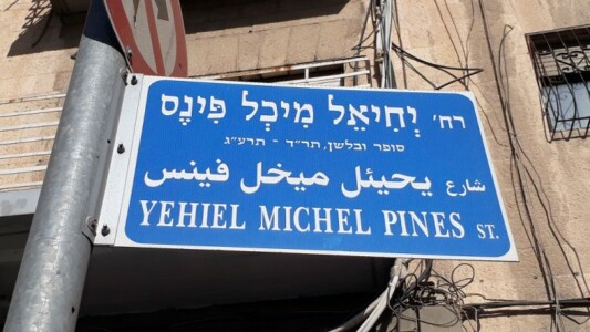 צילום של שלט רחוב יחיאל מיכל פינס סופר ובלשן, תר"ד- תרע"ג