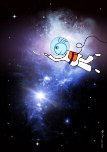 איור ילד מרחף בחלל