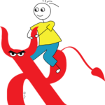 איור של ילד רוכב על האות א' שדומה לשור בצבע אדום