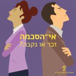 גבר ואישה עומדים עם הגב זה מול זו. כותרת: אי הסכמה זכר או נקבה?