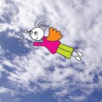 איור של ילד עף בשמיים כחולים