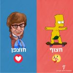 חצוף (פרצופון עם לב מתחת לאיור של בארט סימפסון) או חוצפן (סמליל של לב עם איור של אוסטין פאוורס)