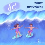 שני ילדים גולשים בגלשן עם הכיתוב 'שמות ומשמעויות' - גל.
