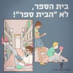 איור תלמידים לומדים וכיתוב: בית הספר, לא "הבית ספר"!